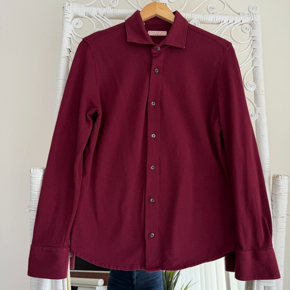 Luca Faloni Siena Shirt Mens Small Burgundy Cotton Pique Button Up Italy Luxury